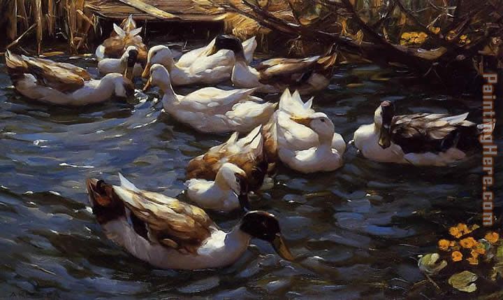 Ducks in the Reeds under the Boughs painting - Alexander Koester Ducks in the Reeds under the Boughs art painting